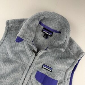 Patagonia Women's Large Gray Full Zip Fleece‎ Vest Purple Gray Polar Tec Warm